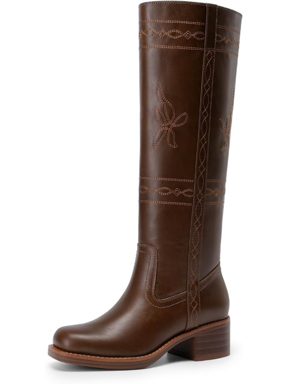 DREAM PAIRS Women's Dark Brown Knee High Boot Square Toe Pull On Tall Long Boot